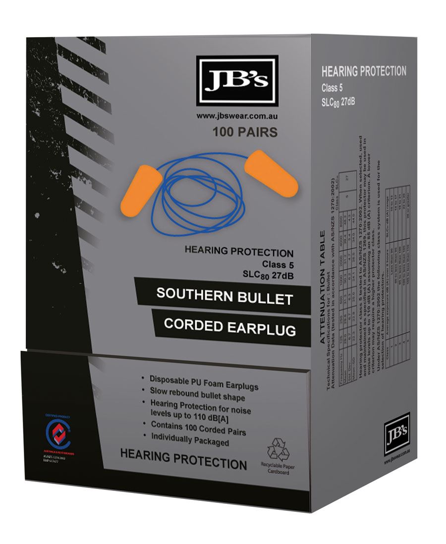 Jbs Wear  Southern Bullet  Corded  Earplug (100 PAIR)- (8P060)