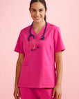 Biz Care Womens Pink V-Neck Scrub Top (CST245LS)