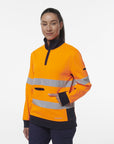 King Gee Women's Hi Vis Reflective Spliced 1/4 Zip Fleece (K45009)