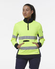 King Gee Women's Hi Vis Reflective Spliced 1/4 Zip Fleece (K45009)