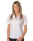 DNC Ladies Stretch Yarn Dyed Contrast S/S Stripe Shirt (4233)
