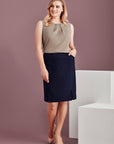 Biz Corporate Womens Front Pleat Detail Straight Skirt (20720)