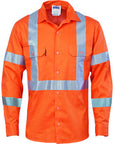 DNC Hivis cool-breeze cotton shirt with double hoop on arms & 'X' back CSR R/tape-L/S (3789)