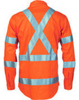 DNC Hivis cool-breeze cotton shirt with double hoop on arms & 'X' back CSR R/tape-L/S (3789)