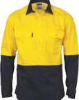 DNC HiVis Two Tone Close Front Cotton Drill Shirt - Long Sleeve, Gusset Sleeve (3834)
