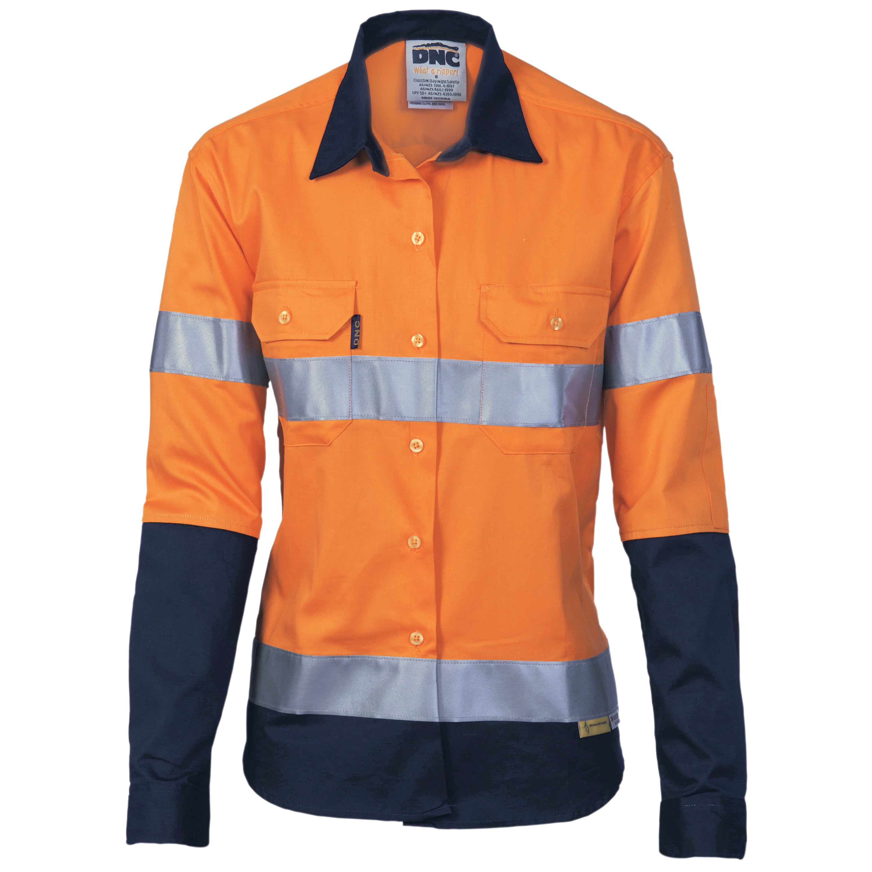 Dnc Workwear Hi-vis D/n 2 Tone Long Sleeve Drill Shirt With H Pattern Generic R/ Tape - 3983