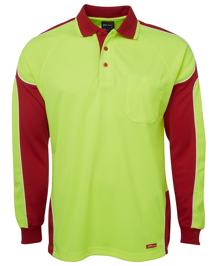 Logo Printed JB'S Hi-Vis Long Sleeve Arm Panel Polo 6AP4L x10