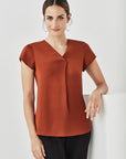 Biz Corporate Womens Kayla V-neck Pleat Blouse (RB967LS)