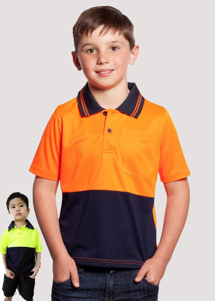 JB's Wear Kids Hi Vis Non Cuff Traditional Polo (6HVNC)