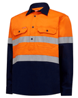 Hard Yakka Hi Vis L/Slv H/Weight Closed Front 2 Tone Cotton Drill Shirt W/Tape (Y04615)