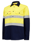 Hard Yakka Hi Vis L/Slv H/Weight Closed Front 2 Tone Cotton Drill Shirt W/Tape (Y04615)