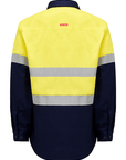 Hard Yakka Hi Vis L/Slv H/Weight Closed Front 2 Tone Cotton Drill Shirt W/Tape (Y04615)