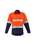 Syzmik Mens Orange Flame Hi Vis Open Front Spliced Shirt - Hoop Taped-(ZW140)