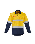 Syzmik Mens Orange Flame Hi Vis Open Front Spliced Shirt - Hoop Taped-(ZW140)