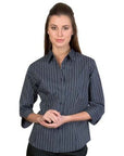 DNC Ladies Stretch Yarn Dyed Contrast 3/4 Sleeve Stripe Shirt (4234)