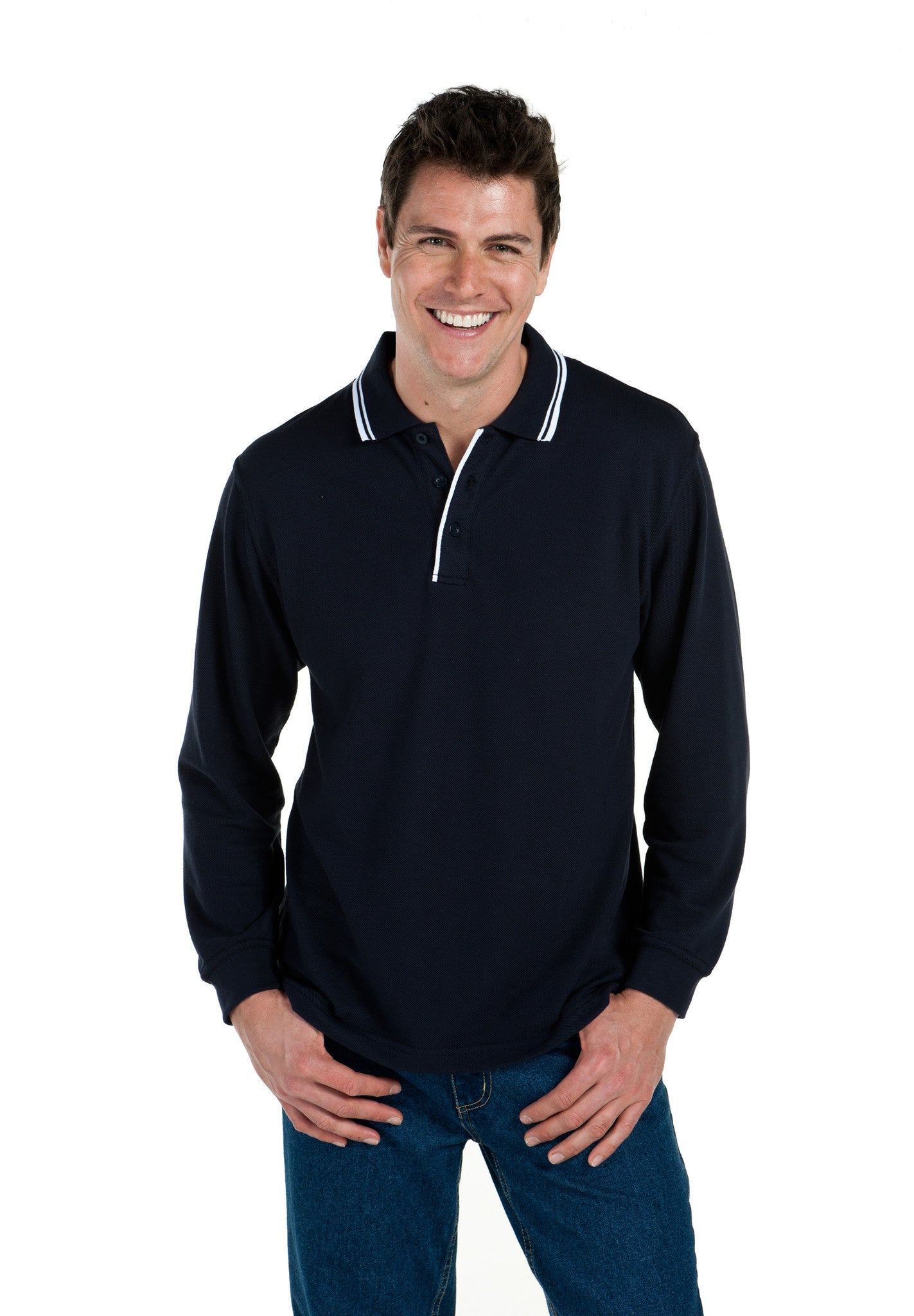 JB's Wear Long Sleeve Contrast Polo - Adults (210XC)