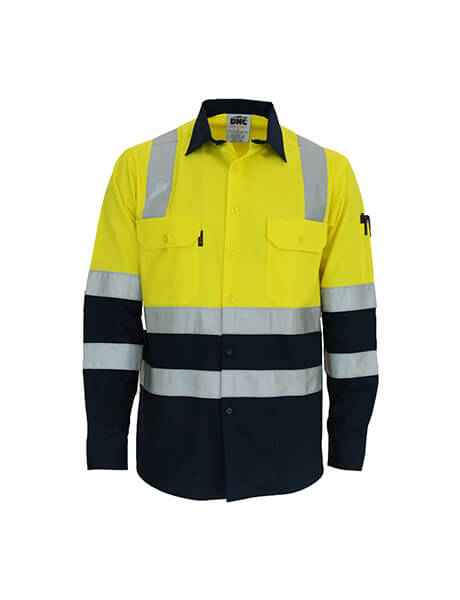 DNC Hivis 2 tone L/W cotton bio-motion &amp; &quot;x&quot; back shirt with CSR R/tape - L/S (3547)