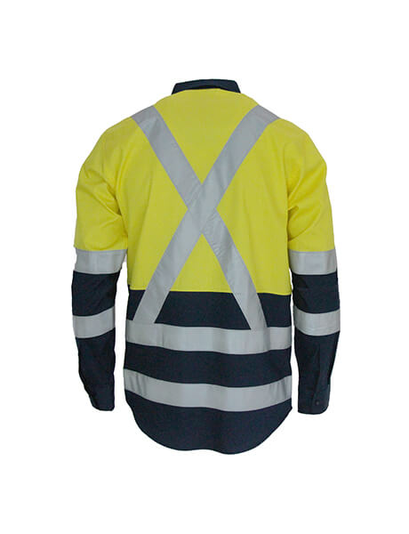 Dnc Workwear Hi-vis 2-tone Lightweight Long Sleeve Cotton Bio-motion & X Back Shirt With Csr Reflective Tape - 3547