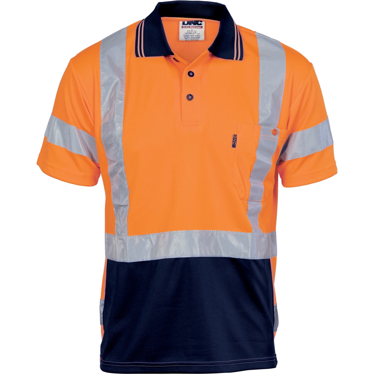 DNC HiVis D/N Cool Breathe Polo Shirt with Cross Back R/Tape - Short Sleeve -(3712)