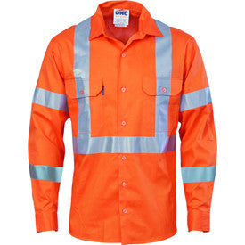 DNC Hivis cool-breeze cotton shirt with double hoop on arms &amp; &#39;X&#39; back CSR R/tape-L/S (3789)