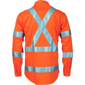 DNC Hivis cool-breeze cotton shirt with double hoop on arms &amp; &#39;X&#39; back CSR R/tape-L/S (3789)