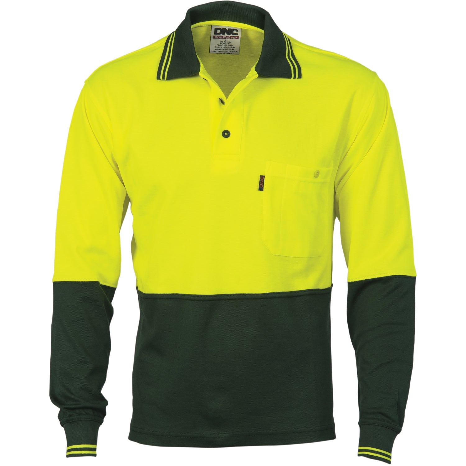 DNC Cotton Back HiVis L/S Two Tone Fluoro Polo (3816)