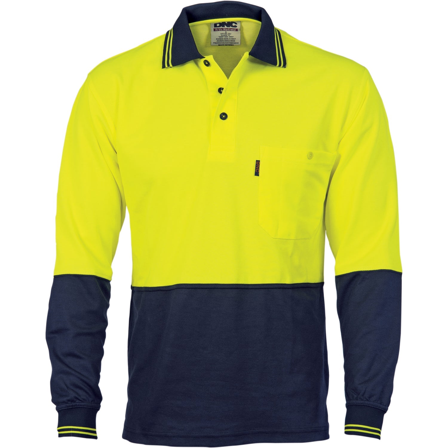 DNC Cotton Back HiVis L/S Two Tone Fluoro Polo (3816)