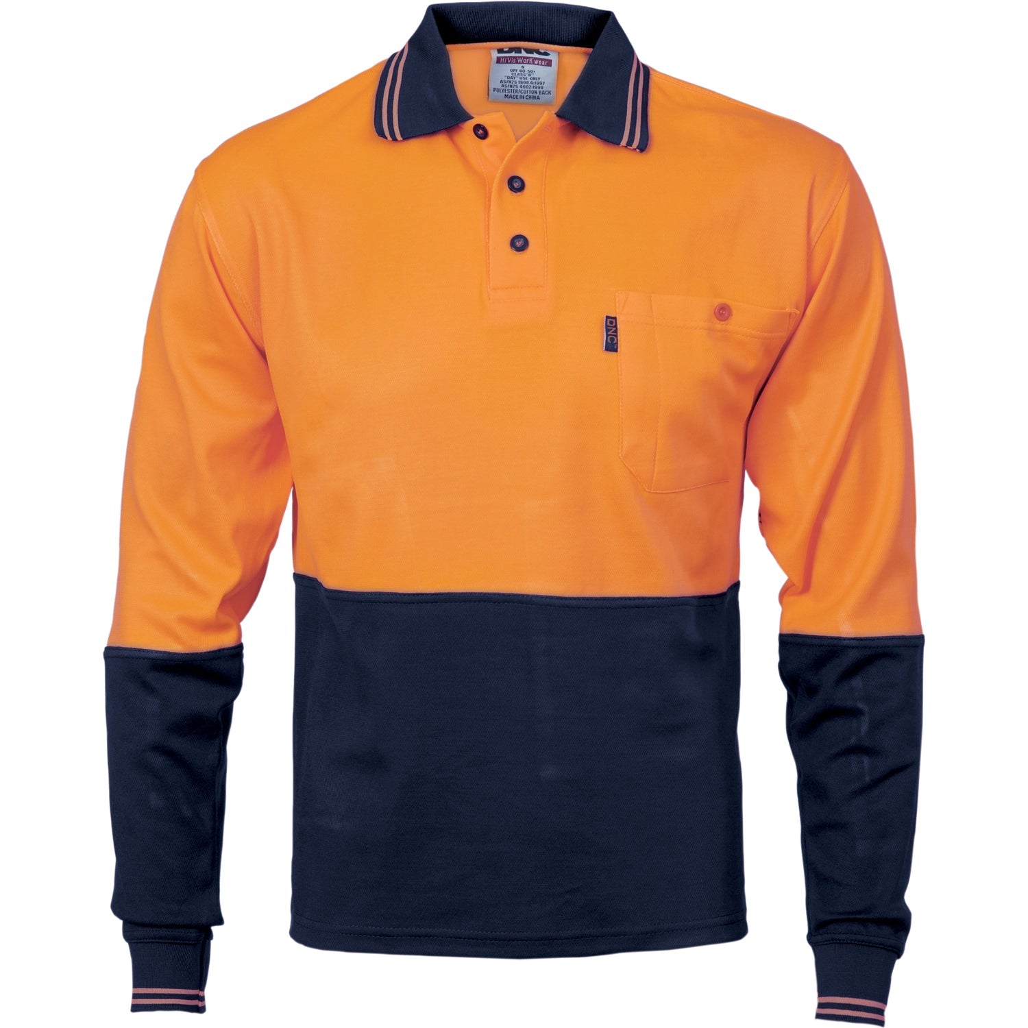 DNC Cotton Back HiVis L/S Two Tone Fluoro Polo (3816)