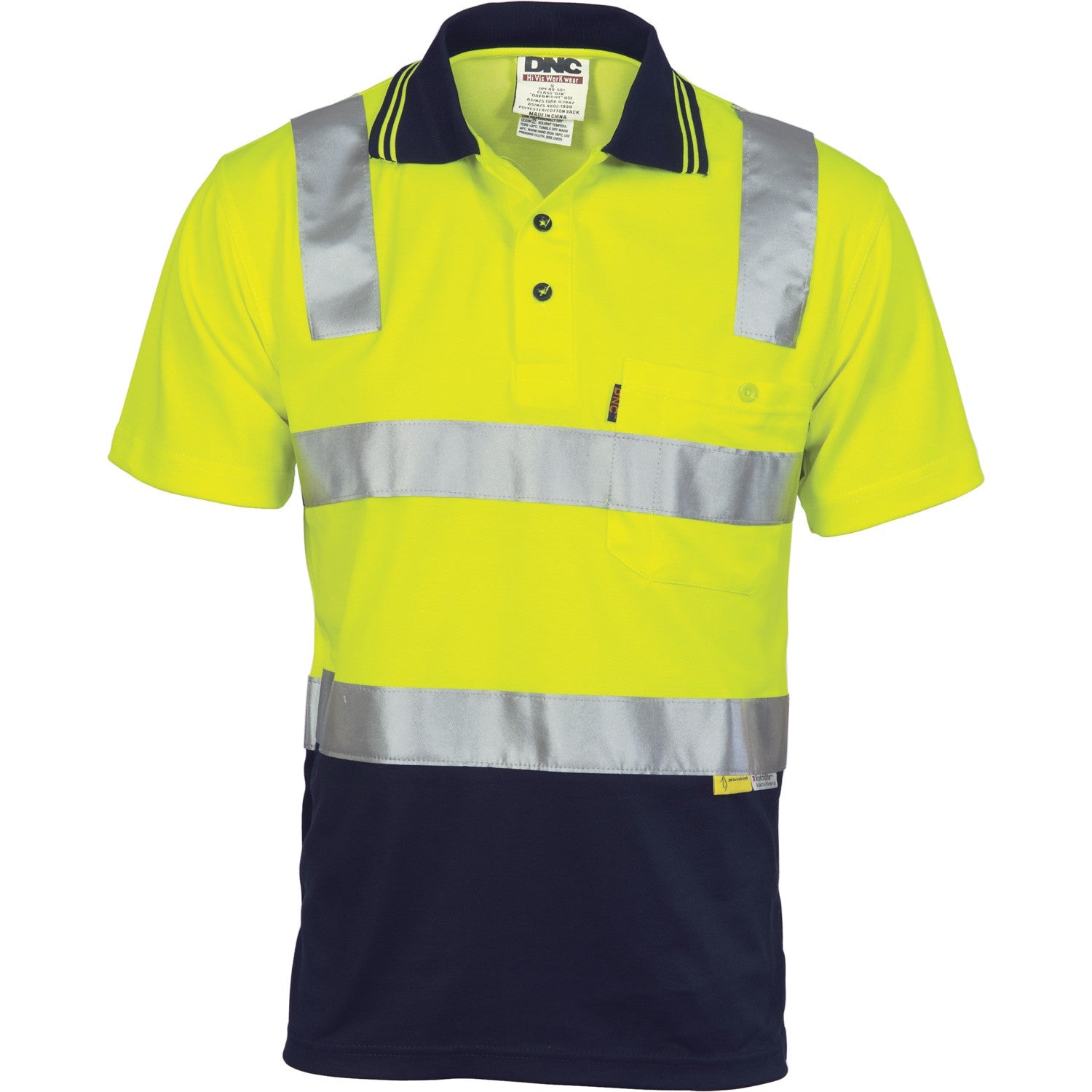 DNC Cotton Back Hivis Two Tone Polo Shirt With Csr R/ Tape - Short Sleeve (3817)