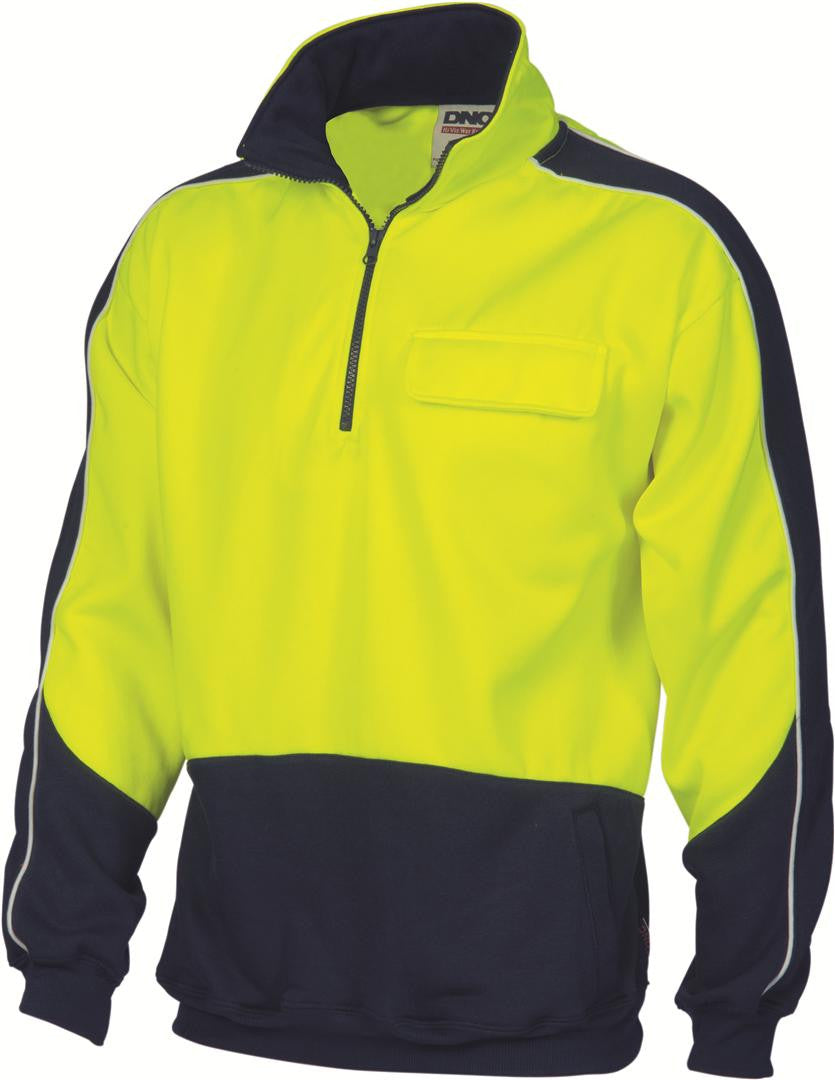 DNC HiVis Two Tone 1/2 Zip Hi-Neck Panel Fleecy Windcheater (3823)