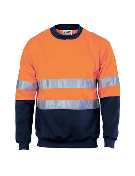 DNC HiVis Two Tone Fleecy Sweat Shirt (Sloppy Joe) with CSR R/Tape Crew-Neck (3824)