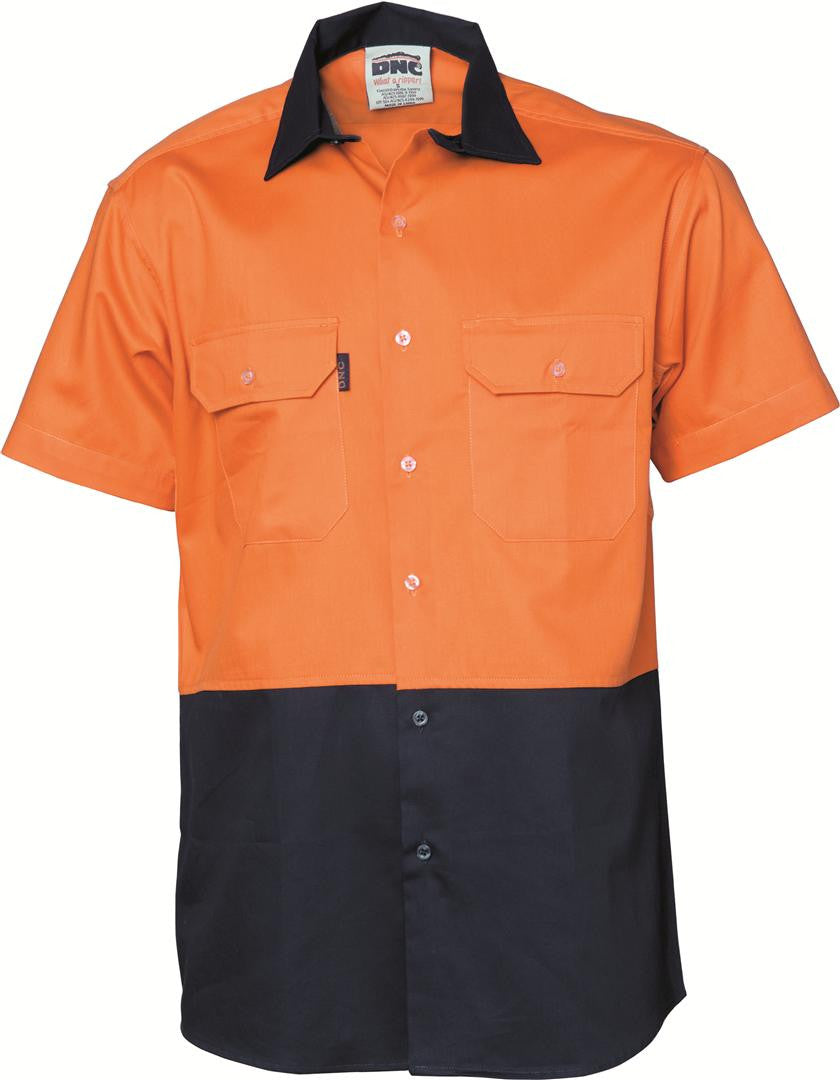 DNC HiVis Two Tone Cotton Drill Shirt, Short Sleeve (3831)