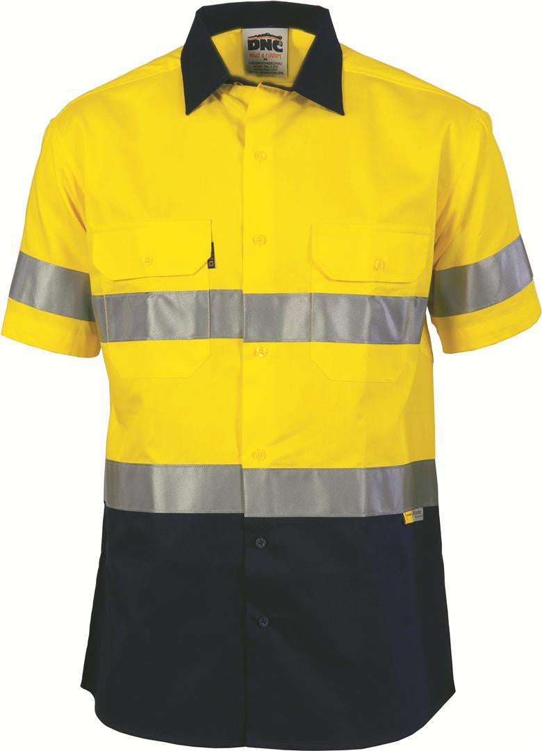 DNC HiVis Two Tone Cool-Breeze Cotton Shirt with 3M Reflective Tape, S/S (3887)