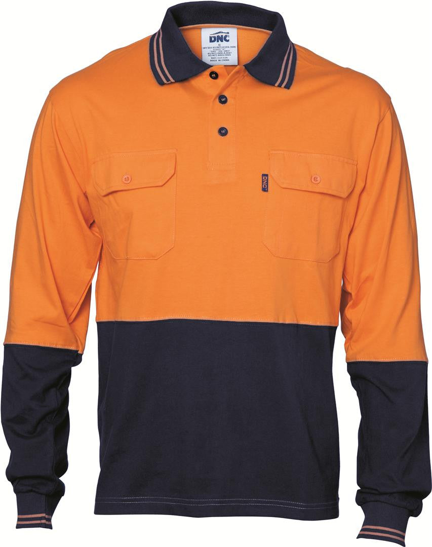 DNC HiVis Cool-Breeze 2 Tone Cotton Jersey Polo Shirt with Twin Chest Pocket - L/S (3944)