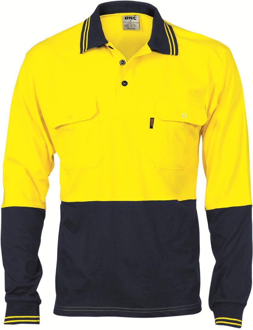 DNC HiVis Cool-Breeze 2 Tone Cotton Jersey Polo Shirt with Twin Chest Pocket - L/S (3944)