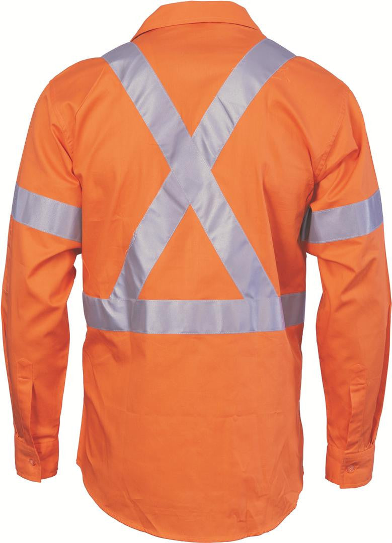 DNC HiVis Cool-Breeze Cross Back Cotton Shirt with 3M R/Tape - long sleeve (3946)