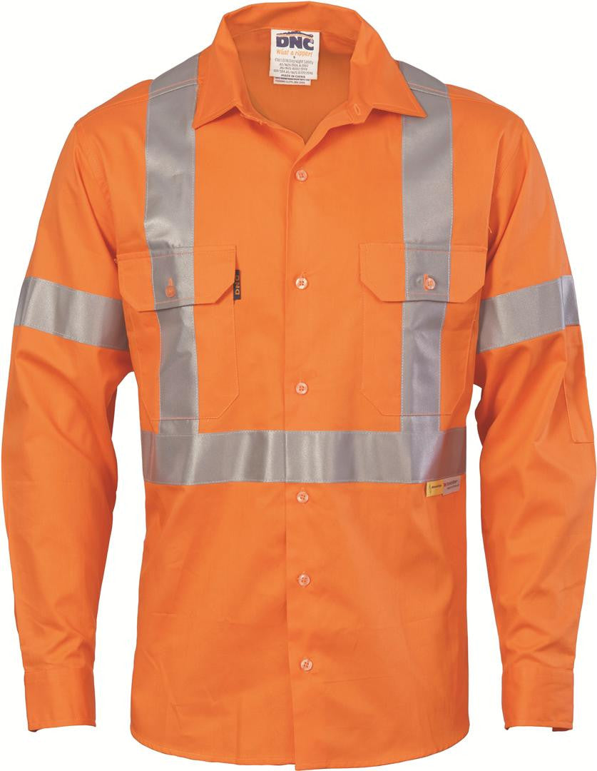 DNC HiVis Cool-Breeze Cross Back Cotton Shirt with 3M R/Tape - long sleeve (3946)