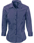 DNC Ladies Stretch Yarn Dyed Contrast 3/4 Sleeve Stripe Shirt (4234)