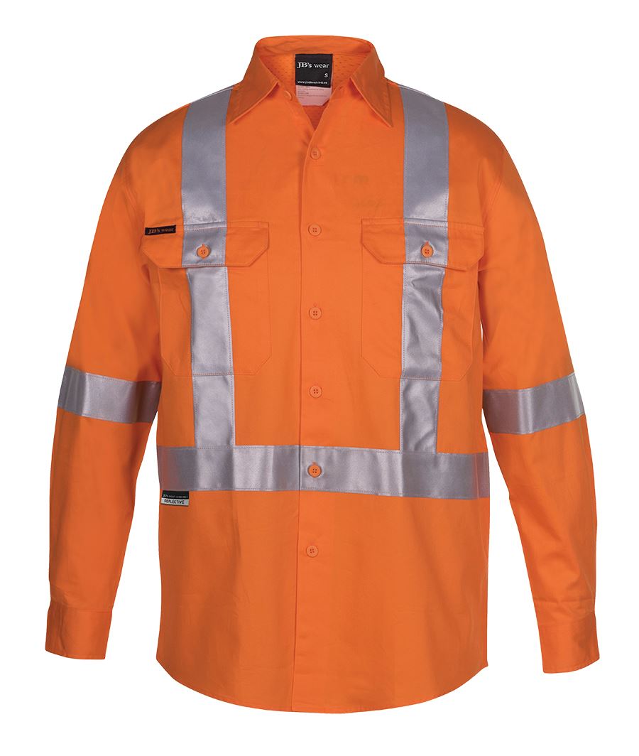 JB's Wear Hi Vis (D+N) L/S 150G Cross Back Tape Shirt (6DCBL)
