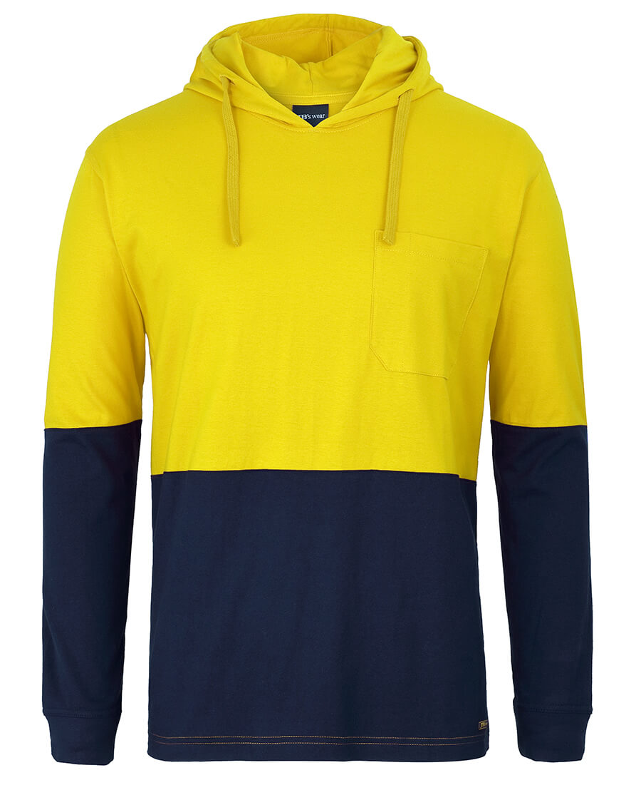 JB&#39;s Wear Hi Vis L/S Cotton Tee With Hood (6HCTL)
