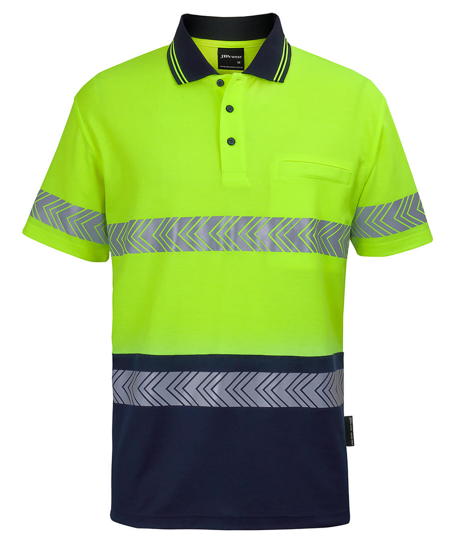 JB&#39;s Wear Hi Vis (D+N) Cotton Back S/S Segmented Tape Polo (6HMSS)