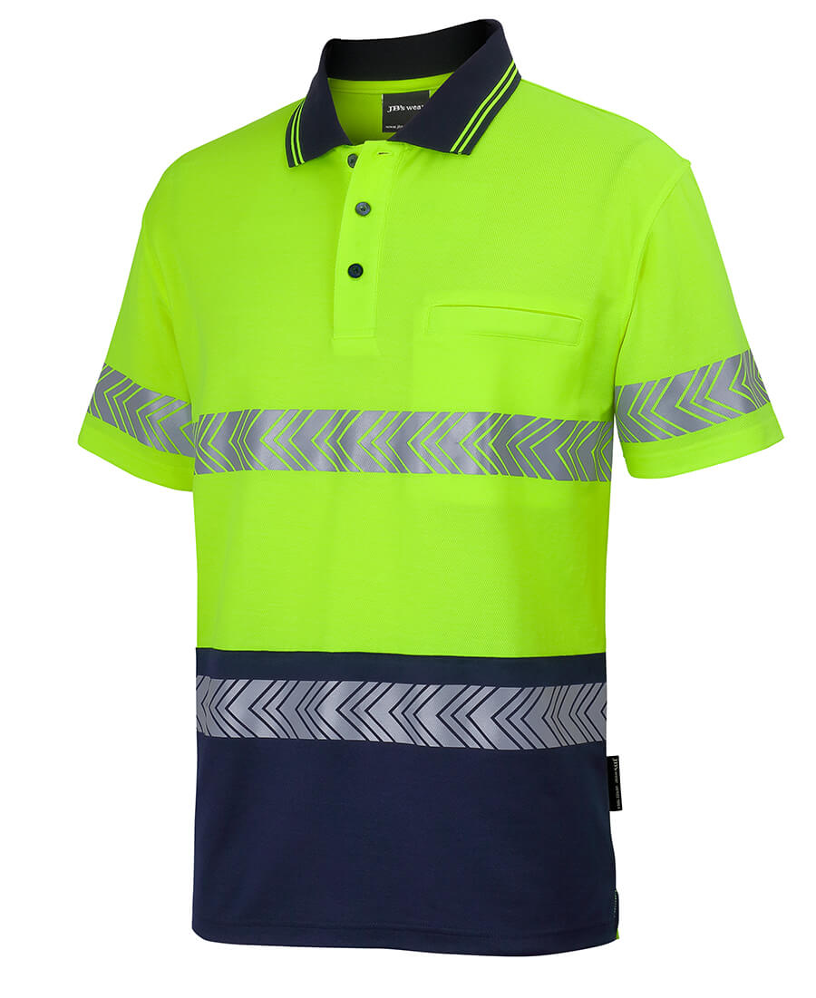 JB&#39;s Wear Hi Vis (D+N) Cotton Back S/S Segmented Tape Polo (6HMSS)