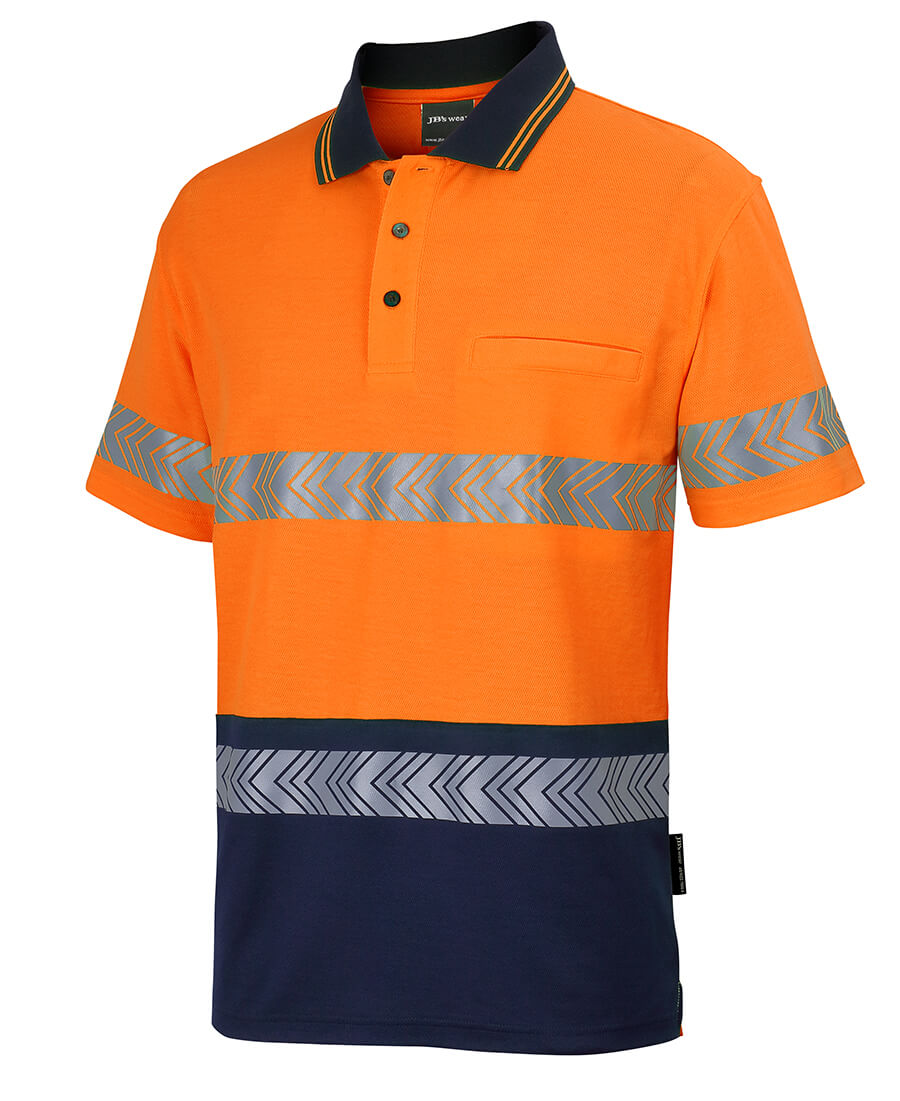 JB&#39;s Wear Hi Vis (D+N) Cotton Back S/S Segmented Tape Polo (6HMSS)