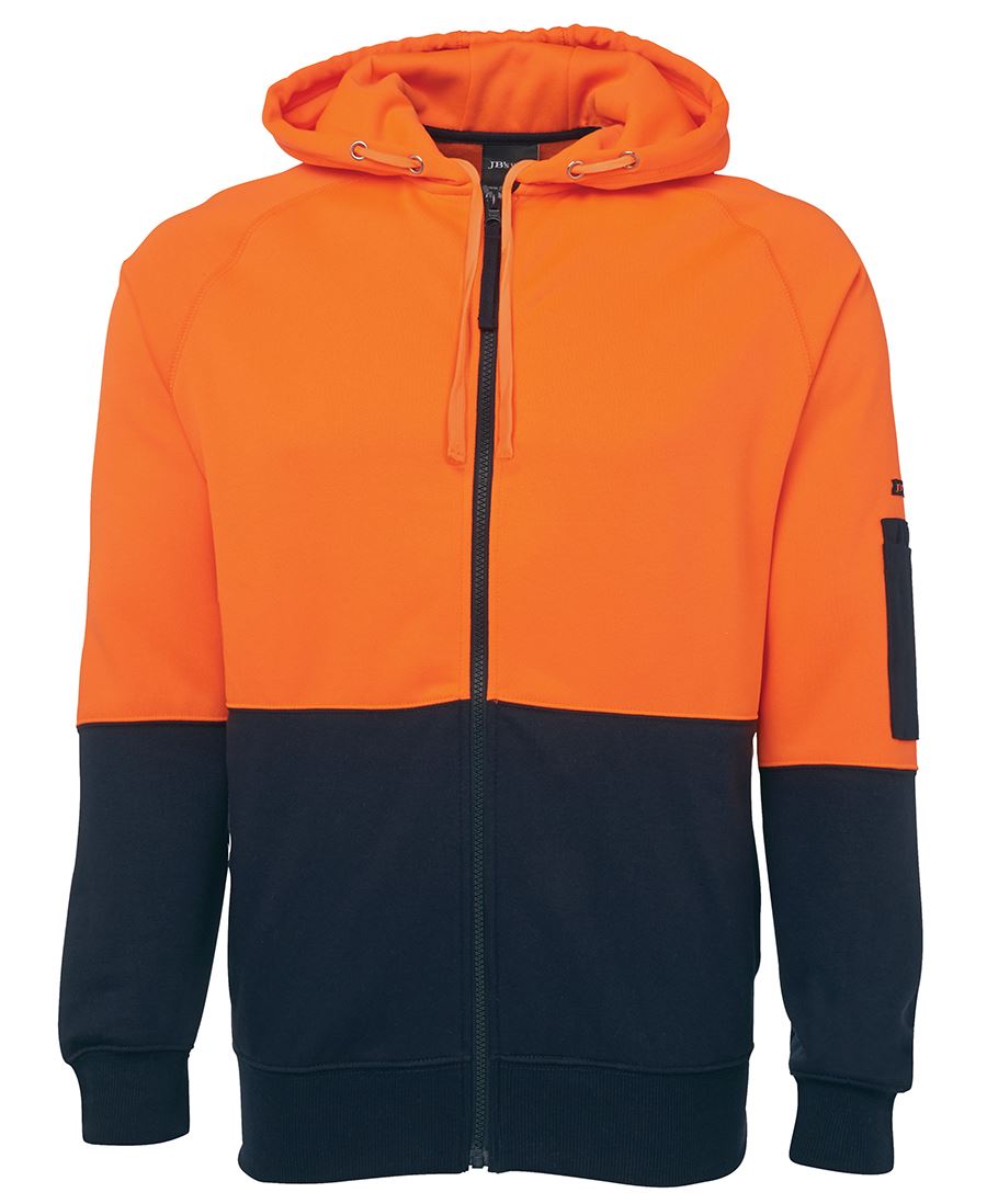 JB's Wear Hi Vis Hi Vis Full Zip Fleecy Hoodie - Adults (6HVH)