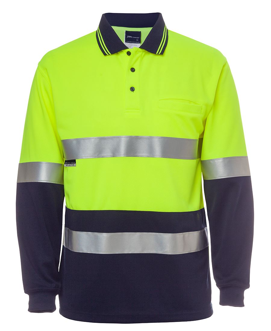 JB&#39;s Wear Hi Vis Long Sleeve (d+n) Traditional Polo - Adults (6HVSL)