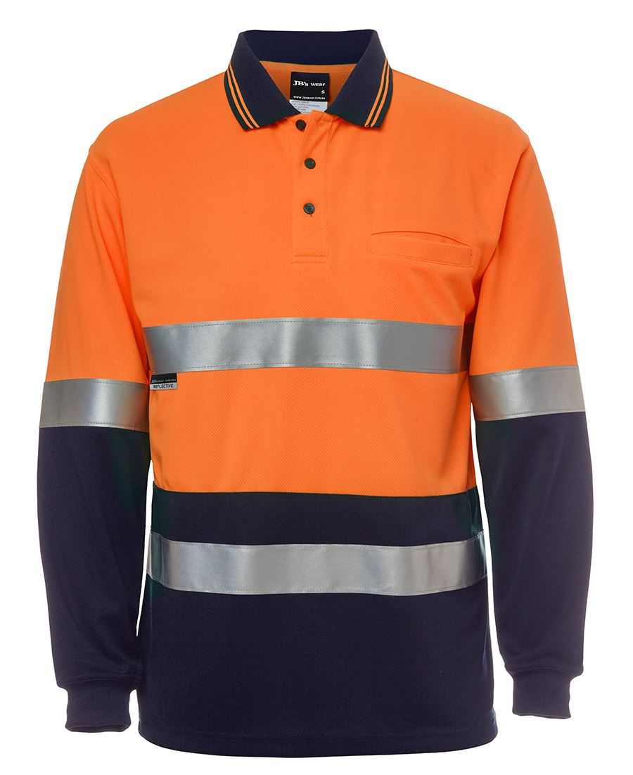 JB&#39;s Wear Hi Vis Long Sleeve (d+n) Traditional Polo - Adults (6HVSL)