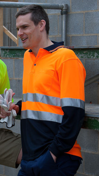 JB&#39;s Wear Hi Vis Long Sleeve (d+n) Traditional Polo - Adults (6HVSL)