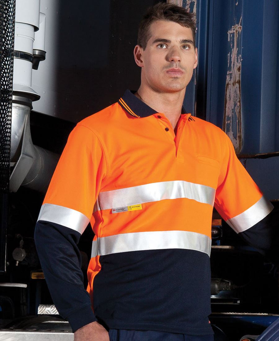 JB&#39;s Wear Hi Vis Long Sleeve (d+n) Traditional Polo - Adults (6HVSL)