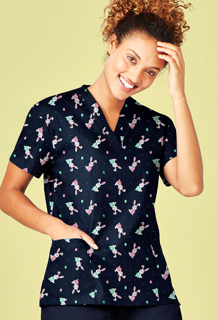 Biz Care Womens Easter V-neck Short Sleeve Scrub Top (CST152LS)