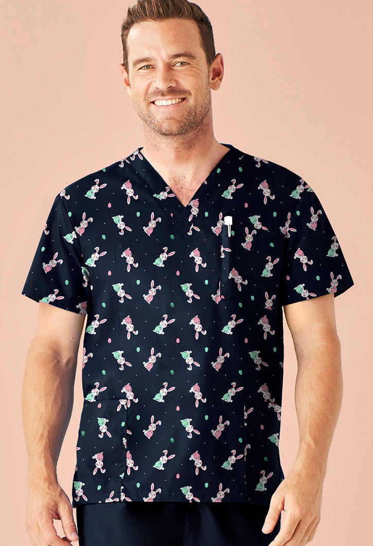 Biz Care Mens Easter V-neck Short Sleeve Scrub Top -(CST152MS)